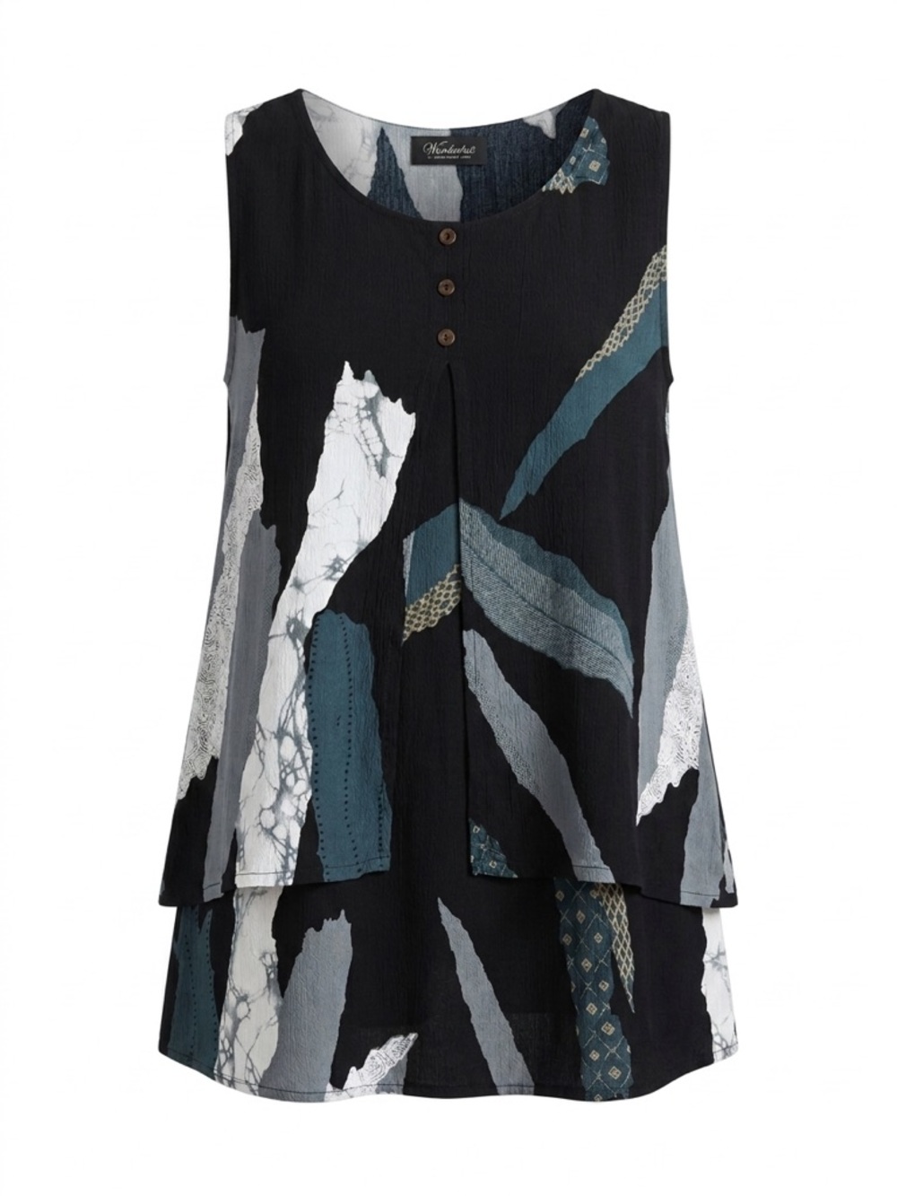 Wanderlust Black & Teal Printed Layered Tunic